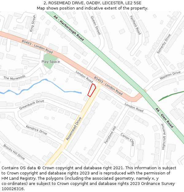 2, ROSEMEAD DRIVE, OADBY, LEICESTER, LE2 5SE: Location map and indicative extent of plot