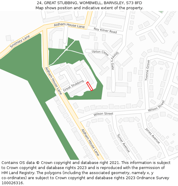 24, GREAT STUBBING, WOMBWELL, BARNSLEY, S73 8FD: Location map and indicative extent of plot