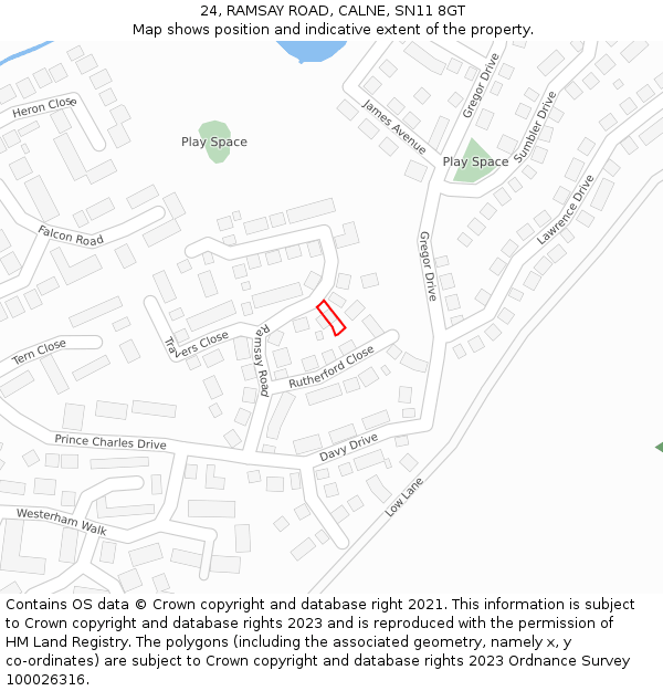 24, RAMSAY ROAD, CALNE, SN11 8GT: Location map and indicative extent of plot
