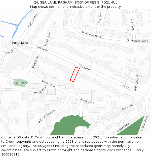 24, SEA LANE, PAGHAM, BOGNOR REGIS, PO21 4UL: Location map and indicative extent of plot