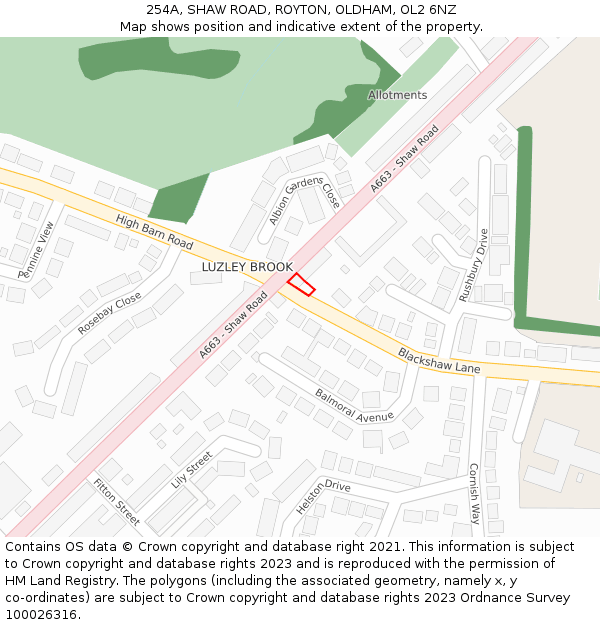 254A, SHAW ROAD, ROYTON, OLDHAM, OL2 6NZ: Location map and indicative extent of plot