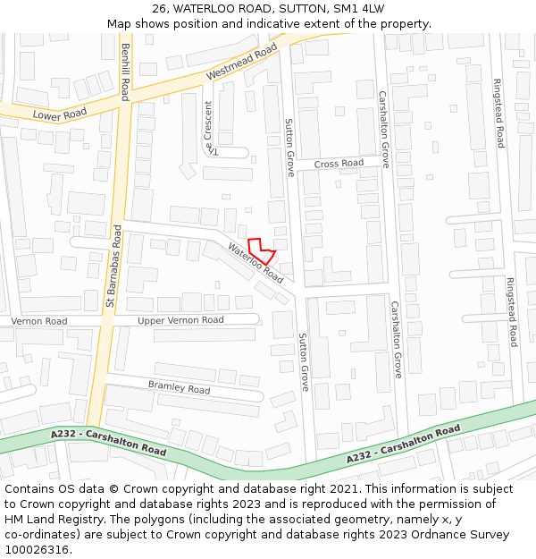 26, WATERLOO ROAD, SUTTON, SM1 4LW: Location map and indicative extent of plot