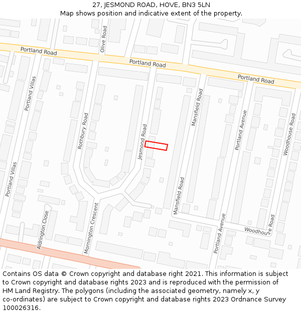 27, JESMOND ROAD, HOVE, BN3 5LN: Location map and indicative extent of plot