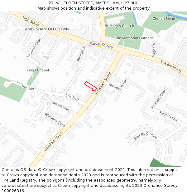 27, WHIELDEN STREET, AMERSHAM, HP7 0HU: Location map and indicative extent of plot