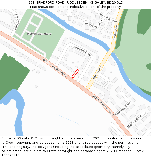 291, BRADFORD ROAD, RIDDLESDEN, KEIGHLEY, BD20 5LD: Location map and indicative extent of plot