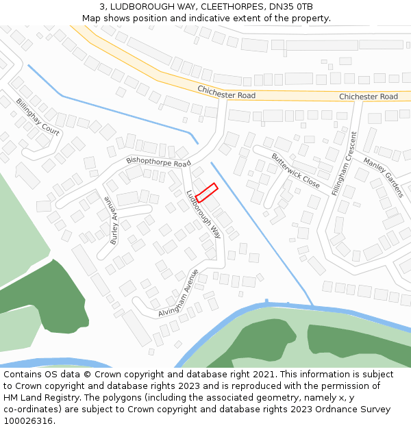 3, LUDBOROUGH WAY, CLEETHORPES, DN35 0TB: Location map and indicative extent of plot