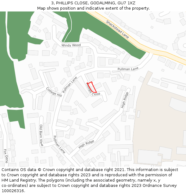 3, PHILLIPS CLOSE, GODALMING, GU7 1XZ: Location map and indicative extent of plot