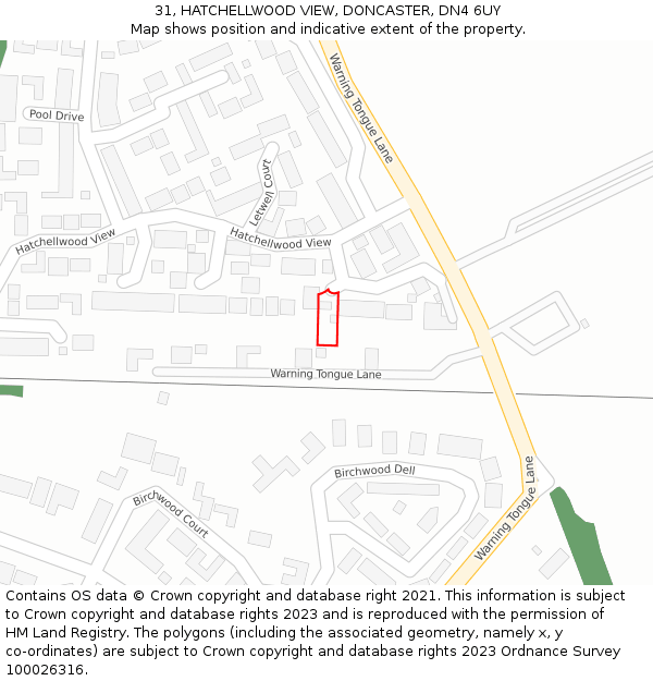 31, HATCHELLWOOD VIEW, DONCASTER, DN4 6UY: Location map and indicative extent of plot