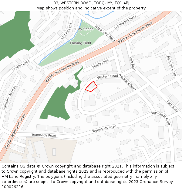 33, WESTERN ROAD, TORQUAY, TQ1 4RJ: Location map and indicative extent of plot