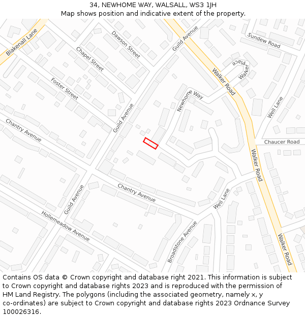 34, NEWHOME WAY, WALSALL, WS3 1JH: Location map and indicative extent of plot