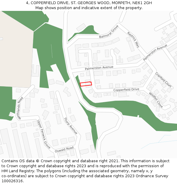 4, COPPERFIELD DRIVE, ST. GEORGES WOOD, MORPETH, NE61 2GH: Location map and indicative extent of plot