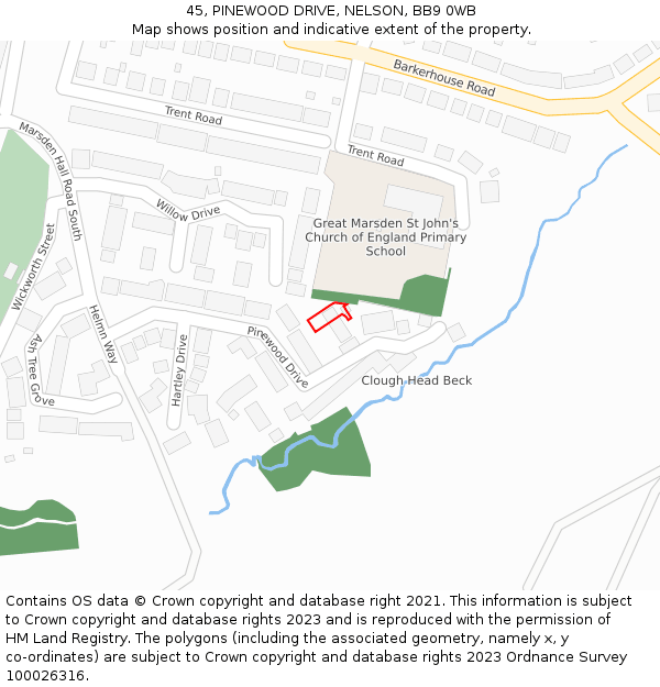 45, PINEWOOD DRIVE, NELSON, BB9 0WB: Location map and indicative extent of plot
