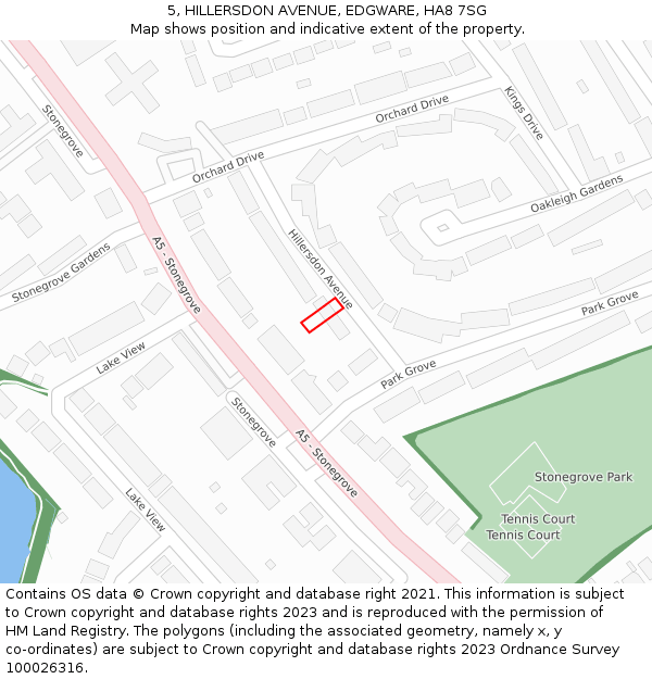 5, HILLERSDON AVENUE, EDGWARE, HA8 7SG: Location map and indicative extent of plot