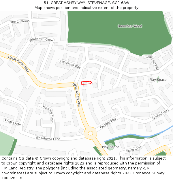 51, GREAT ASHBY WAY, STEVENAGE, SG1 6AW: Location map and indicative extent of plot