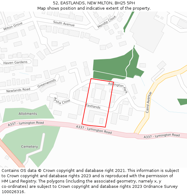 52, EASTLANDS, NEW MILTON, BH25 5PH: Location map and indicative extent of plot