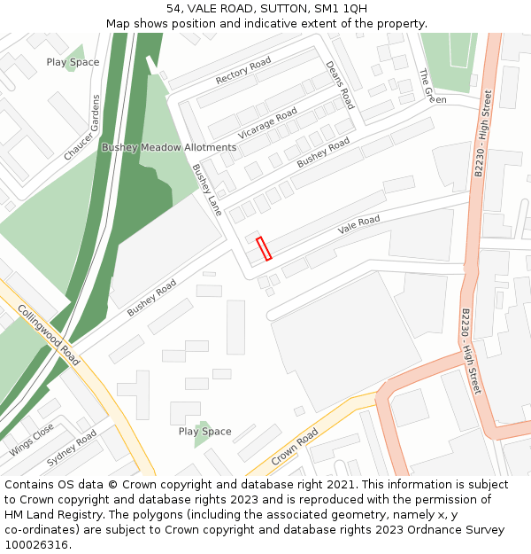54, VALE ROAD, SUTTON, SM1 1QH: Location map and indicative extent of plot
