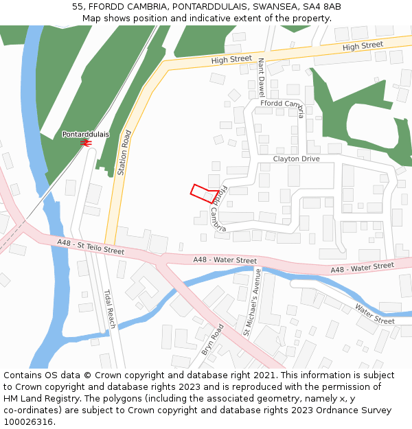55, FFORDD CAMBRIA, PONTARDDULAIS, SWANSEA, SA4 8AB: Location map and indicative extent of plot
