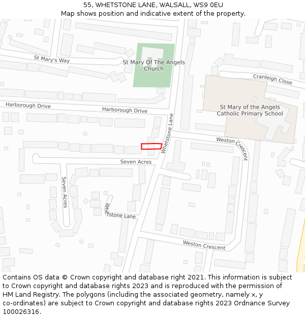 55, WHETSTONE LANE, WALSALL, WS9 0EU: Location map and indicative extent of plot