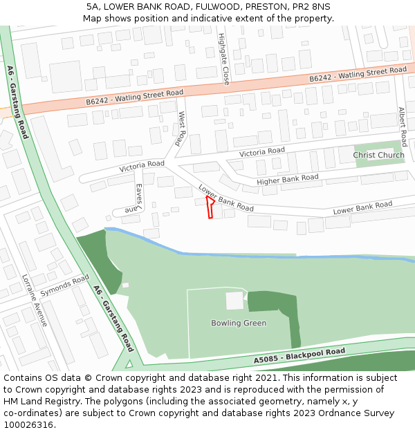 5A, LOWER BANK ROAD, FULWOOD, PRESTON, PR2 8NS: Location map and indicative extent of plot