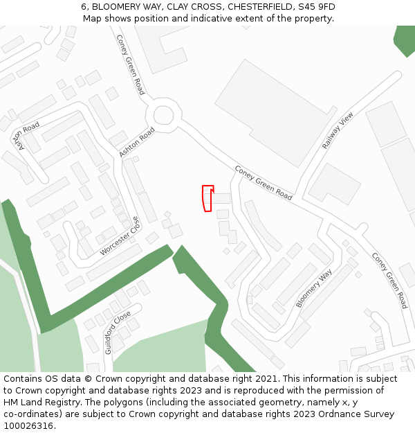 6, BLOOMERY WAY, CLAY CROSS, CHESTERFIELD, S45 9FD: Location map and indicative extent of plot