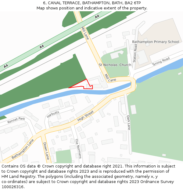 6, CANAL TERRACE, BATHAMPTON, BATH, BA2 6TP: Location map and indicative extent of plot