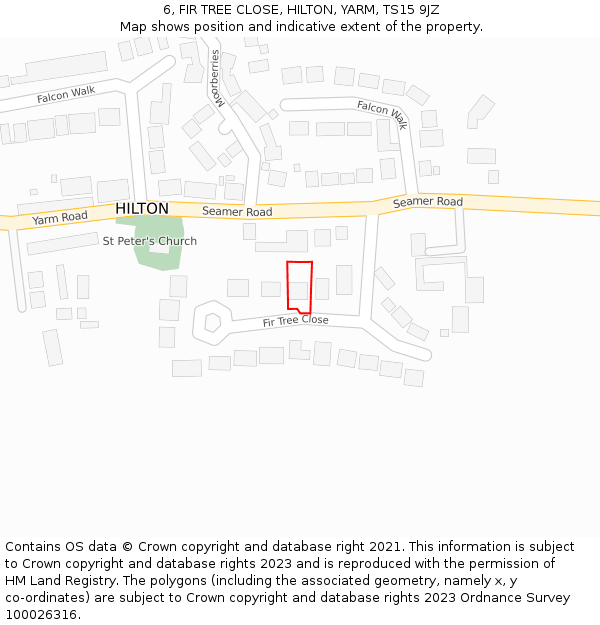 6, FIR TREE CLOSE, HILTON, YARM, TS15 9JZ: Location map and indicative extent of plot