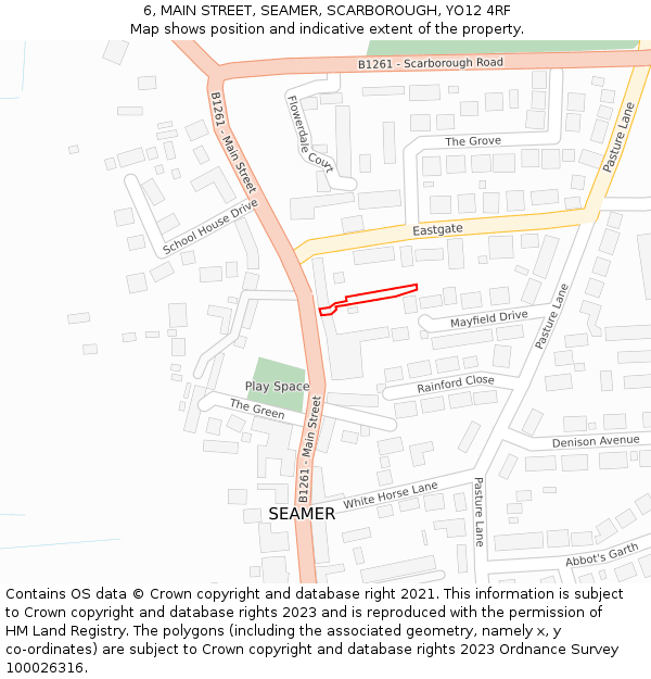 6, MAIN STREET, SEAMER, SCARBOROUGH, YO12 4RF: Location map and indicative extent of plot
