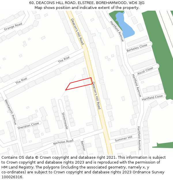 60, DEACONS HILL ROAD, ELSTREE, BOREHAMWOOD, WD6 3JG: Location map and indicative extent of plot