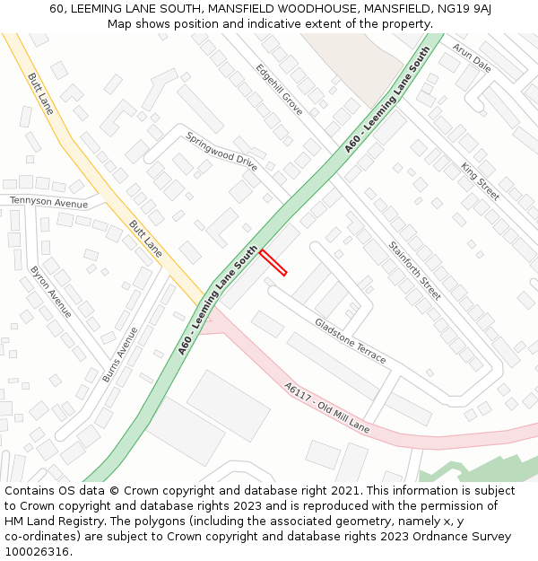 60, LEEMING LANE SOUTH, MANSFIELD WOODHOUSE, MANSFIELD, NG19 9AJ: Location map and indicative extent of plot
