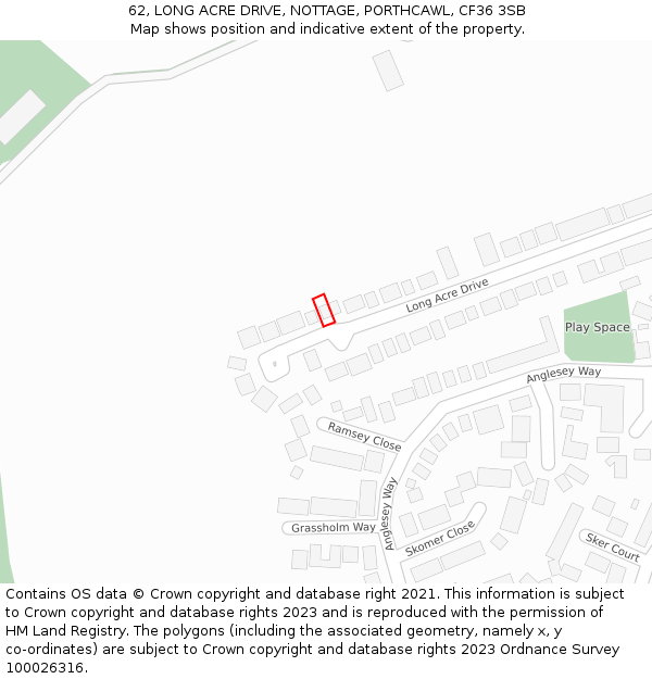 62, LONG ACRE DRIVE, NOTTAGE, PORTHCAWL, CF36 3SB: Location map and indicative extent of plot