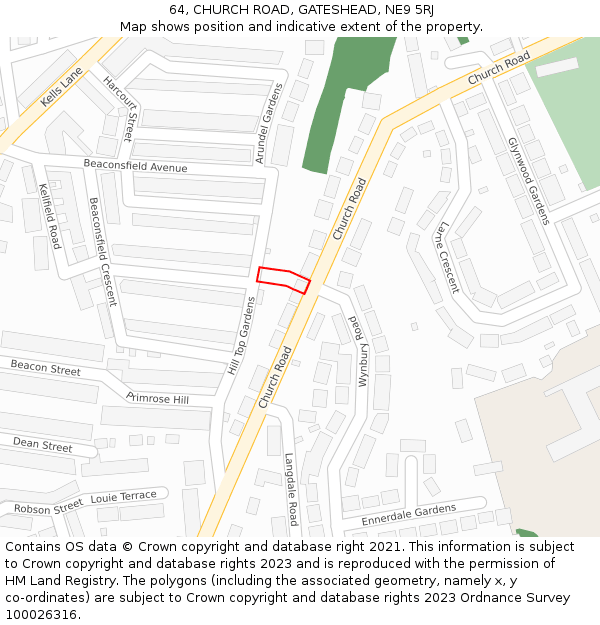 64, CHURCH ROAD, GATESHEAD, NE9 5RJ: Location map and indicative extent of plot