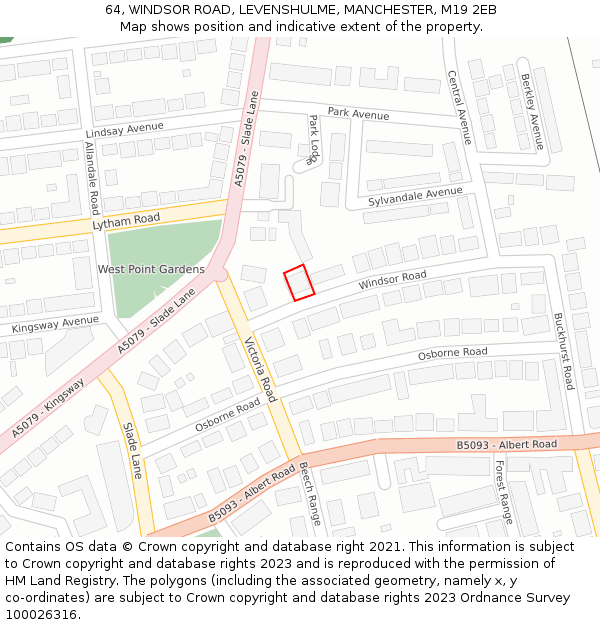 64, WINDSOR ROAD, LEVENSHULME, MANCHESTER, M19 2EB: Location map and indicative extent of plot