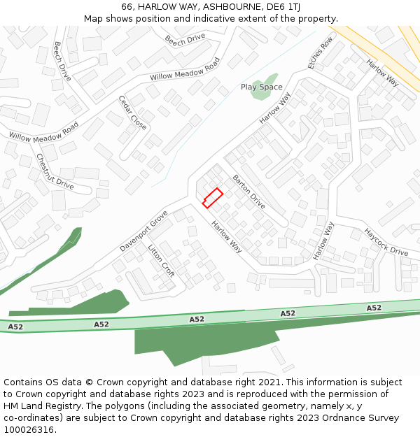 66, HARLOW WAY, ASHBOURNE, DE6 1TJ: Location map and indicative extent of plot