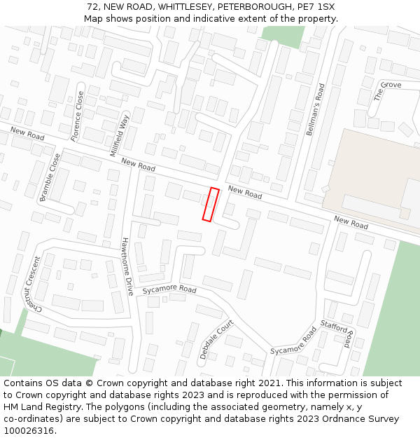 72, NEW ROAD, WHITTLESEY, PETERBOROUGH, PE7 1SX: Location map and indicative extent of plot