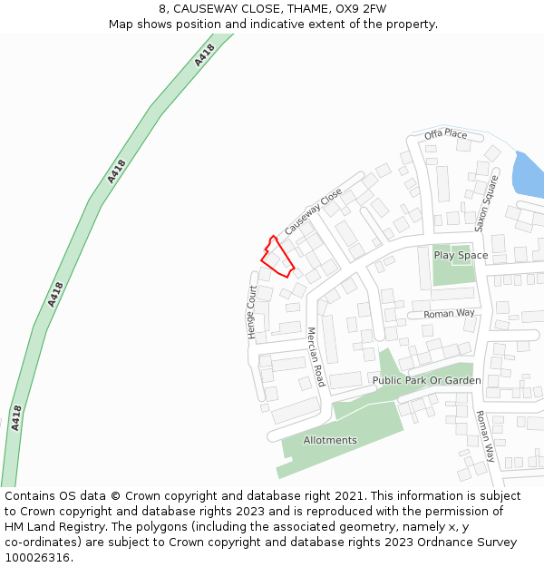 8, CAUSEWAY CLOSE, THAME, OX9 2FW: Location map and indicative extent of plot