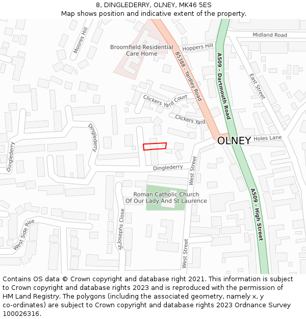 8, DINGLEDERRY, OLNEY, MK46 5ES: Location map and indicative extent of plot