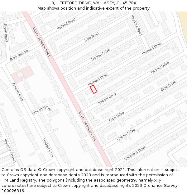 8, HERTFORD DRIVE, WALLASEY, CH45 7PX: Location map and indicative extent of plot