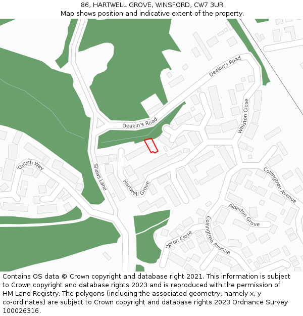 86, HARTWELL GROVE, WINSFORD, CW7 3UR: Location map and indicative extent of plot