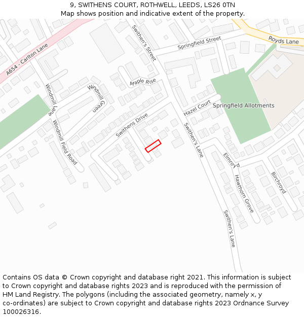 9, SWITHENS COURT, ROTHWELL, LEEDS, LS26 0TN: Location map and indicative extent of plot