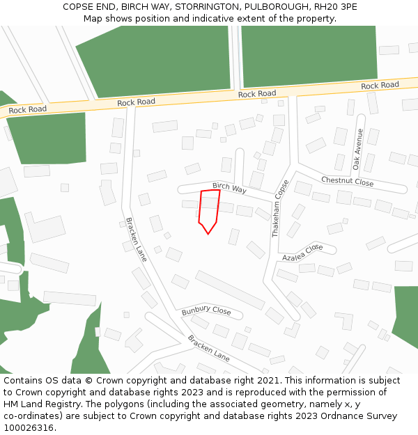 COPSE END, BIRCH WAY, STORRINGTON, PULBOROUGH, RH20 3PE: Location map and indicative extent of plot