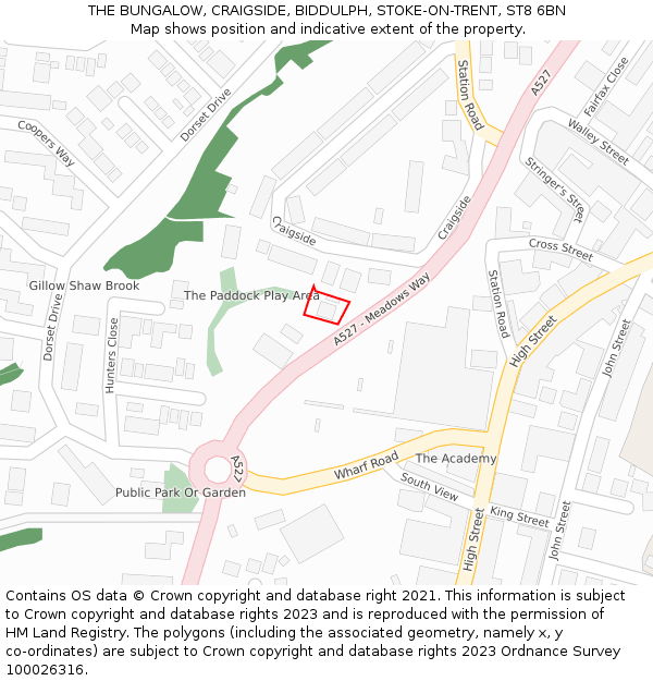 THE BUNGALOW, CRAIGSIDE, BIDDULPH, STOKE-ON-TRENT, ST8 6BN: Location map and indicative extent of plot