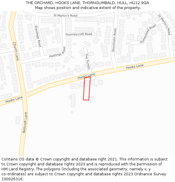 THE ORCHARD, HOOKS LANE, THORNGUMBALD, HULL, HU12 9QA: Location map and indicative extent of plot