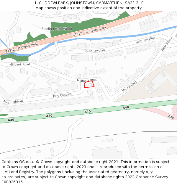 1, CILDDEWI PARK, JOHNSTOWN, CARMARTHEN, SA31 3HP: Location map and indicative extent of plot