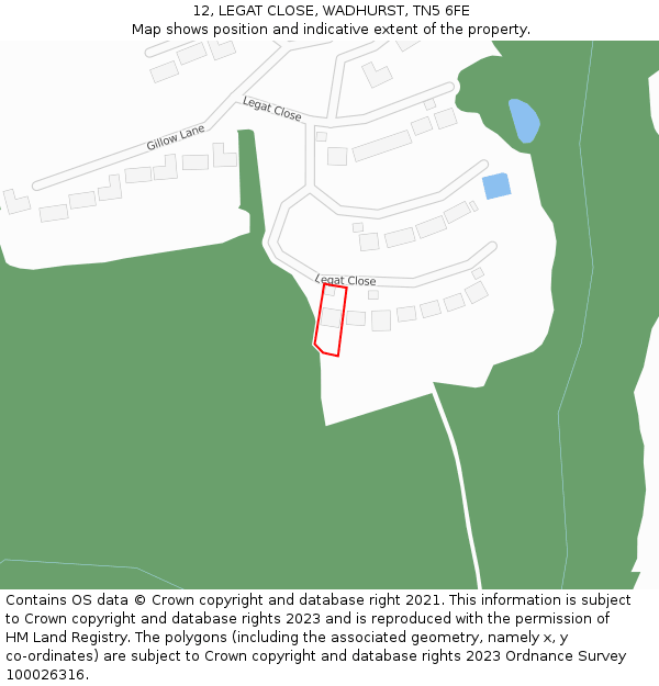 12, LEGAT CLOSE, WADHURST, TN5 6FE: Location map and indicative extent of plot