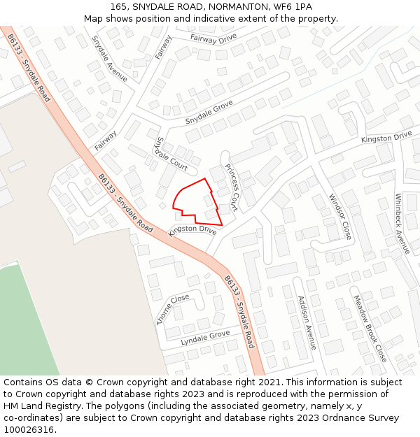 165, SNYDALE ROAD, NORMANTON, WF6 1PA: Location map and indicative extent of plot