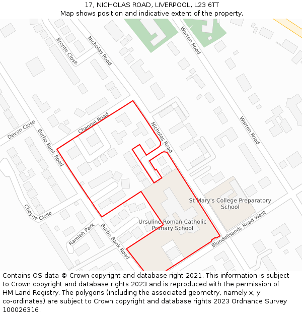 17, NICHOLAS ROAD, LIVERPOOL, L23 6TT: Location map and indicative extent of plot