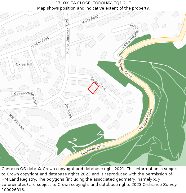 17, OXLEA CLOSE, TORQUAY, TQ1 2HB: Location map and indicative extent of plot