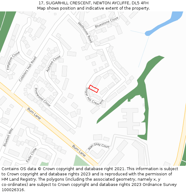 17, SUGARHILL CRESCENT, NEWTON AYCLIFFE, DL5 4FH: Location map and indicative extent of plot