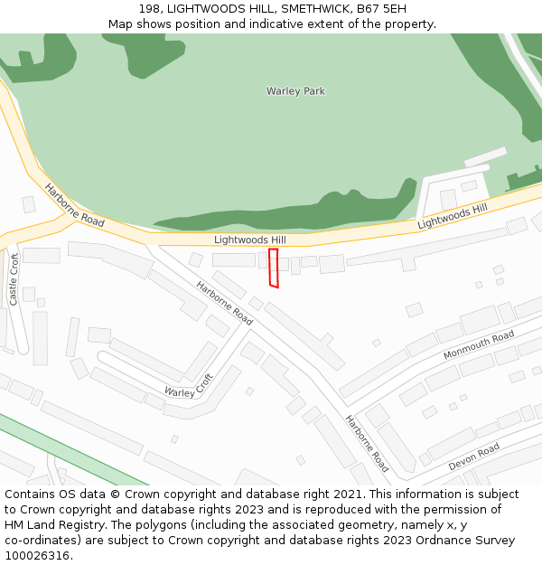198, LIGHTWOODS HILL, SMETHWICK, B67 5EH: Location map and indicative extent of plot