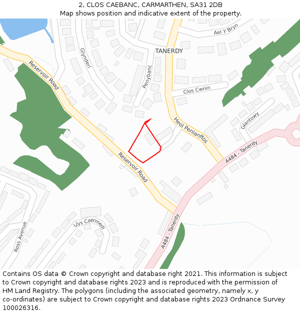 2, CLOS CAEBANC, CARMARTHEN, SA31 2DB: Location map and indicative extent of plot
